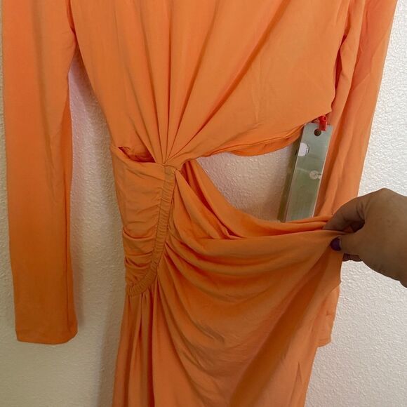 NWT- OFF-WHITE Cut-Out Draped Dress - Soft Orange- Size 42 (US 6) - Picture 12 of 14